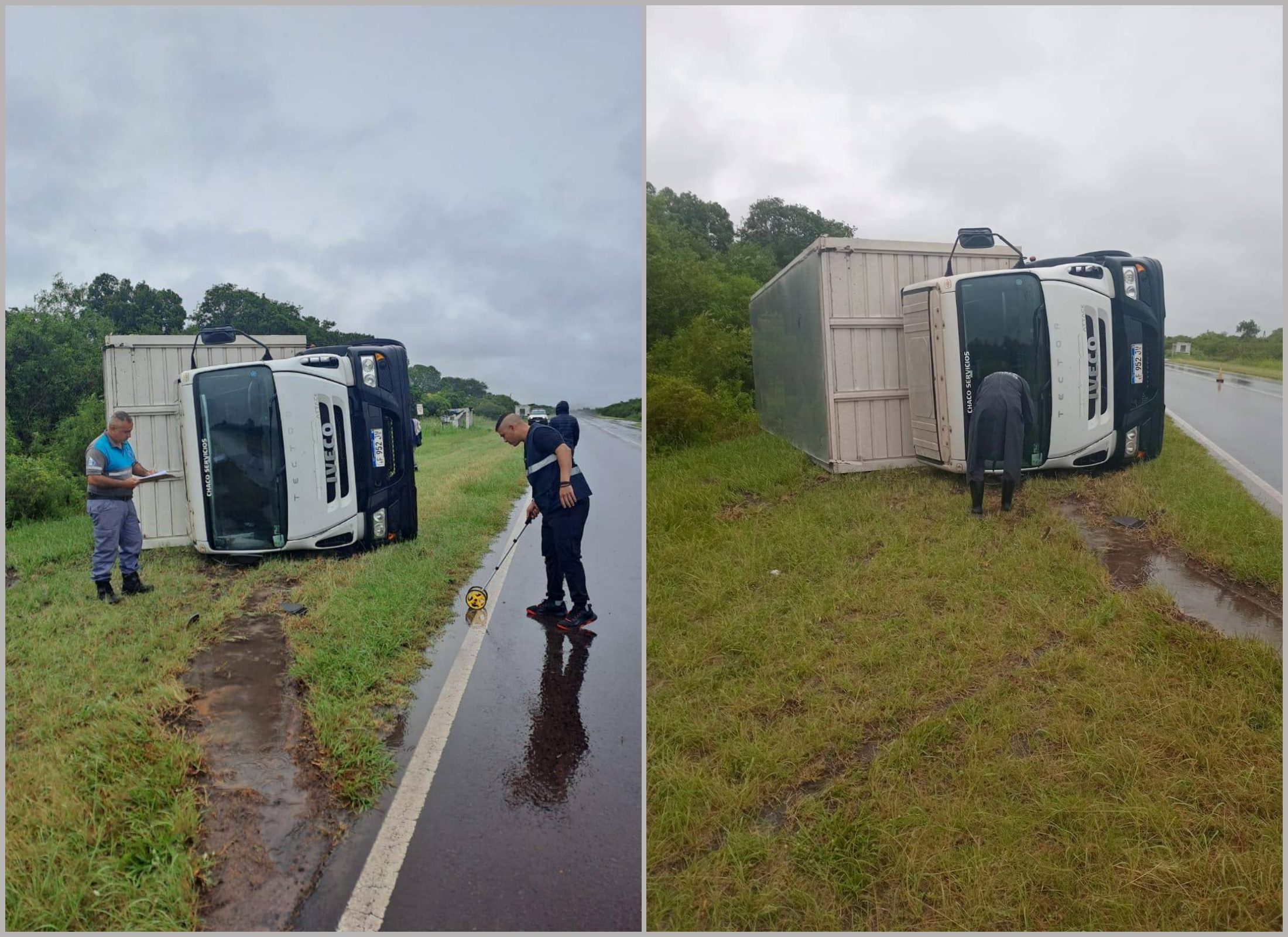 Colonia Elisa | Camión volcó en ruta 9 por la lluvia